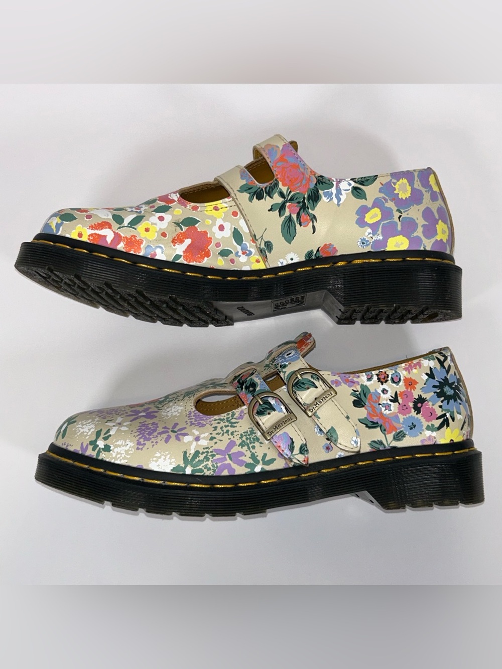 Dr. Martens Mary Jane Shoes 8065 Women’s 10 Floral Print Parchment Double Buckle - Picture 7 of 9